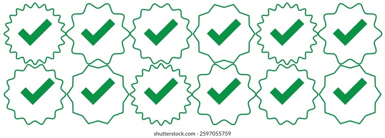 Checkmark in circle icon set. Checkmark tick icon set. Line and glyph check mark