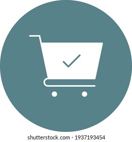 Marca de verificación, completa, imagen vectorial del icono del carro de la compra. También se puede utilizar para el marketing web. Idóneo para aplicaciones web, aplicaciones móviles y medios impresos.