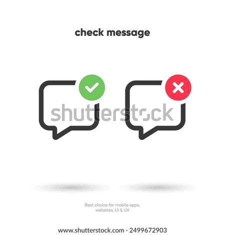 Checkmark, confirm message approve, appreciate, like symbol. Decline, reject, deny, dislike label badge flag button for mobile app, website, UI UX, promotion. High quality vector illustration EPS10