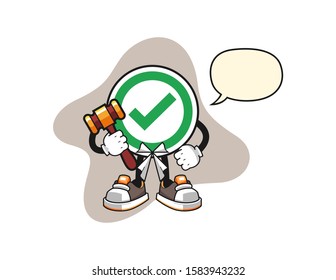 Checkmark correct sign judge with speech bubble cartoon. Mascot Character vector.