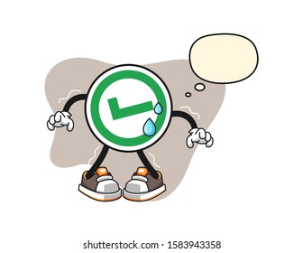 Checkmark correct sign scare with thought bubble cartoon. Mascot Character vector.