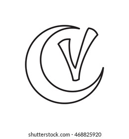Checkmark and crescent icon in outline style isolated on white background. Click and choice symbol