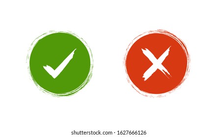 checkmark and cross, acceptance and rejection, freehand style, vector