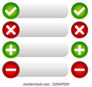 Checkmark, cross and add, remove banners, buttons. (Include, exclude..)