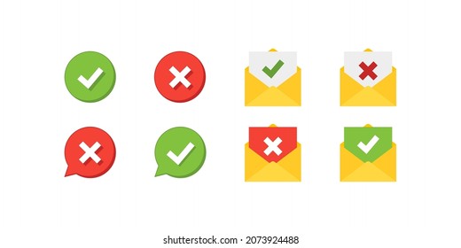 Marca de verificación y conjunto de signos cruzados. Aprobado. Rechazado. Carta. Ilustración del vector