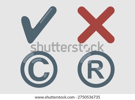 Checkmark, Cross, Copyright, and Registered Trademark Symbols Set
