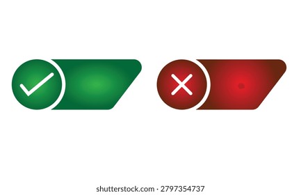 Checkmark and cross icon set on colored gradient background Vector