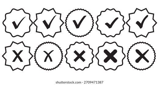 Icono de marca de verificación Conjunto de iconos de marca de verificación. Marca de verificación símbolo derecho tick signo.