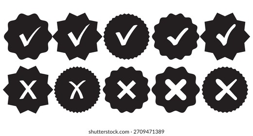 Checkmark cross icon Checkmark icon set. Checkmark right symbol tick sign.
