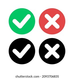 Checkmark and cross icon set vector illustration. Tick and cross in a circle