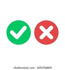 Checkmark and cross icon vector illustration. Tick and cross in a circle