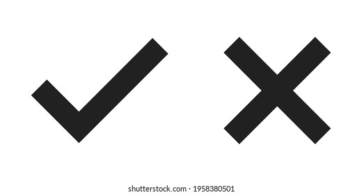 Checkmark and cross icon. Vector tick cross symbol on white background. 