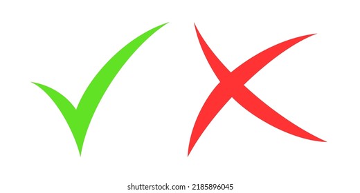 Checkmark and cross icons. Elements of green and red colors isolated on white background. Best for mobile apps, UI and web design.