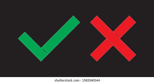 Checkmark and cross icons on a black background.