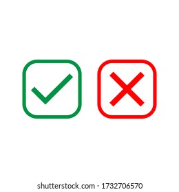 Checkmark cross icons set on white background. Isolated vector sign symbol.eps 10