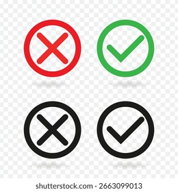 Marca de verificación y Ilustración vectorial de iconos cruzados sobre fondo transparente