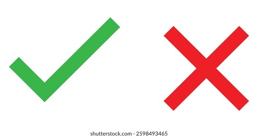 Checkmark and Cross Icons vector on White Background