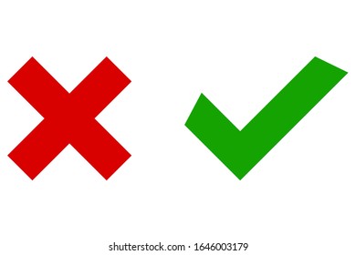 Checkmark and cross icons for web design isolated on white background. Flat, vector illustration.