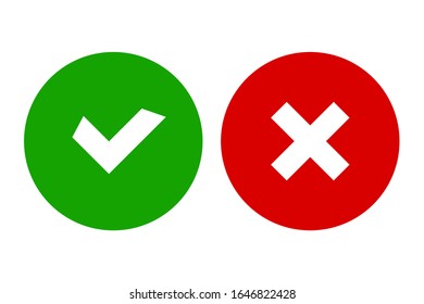 Checkmark and cross icons for web design isolated on white background. Flat, vector illustration