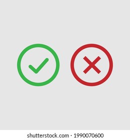 Marca de verificación e iconos cruzados para diseño web aislados en fondo blanco