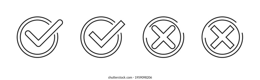 Checkmark cross line icon. Vector illustration. Tick and cross linear symbol on white background. 