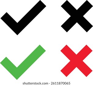 Checkmark and cross mark icon set. yes and no buttons. do and don't button
