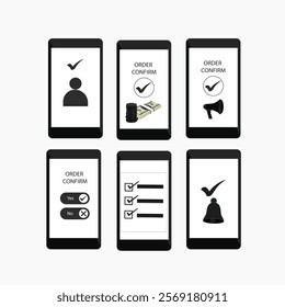 checkmark , checkmark cross mark , mobile phone tick notification symbols icon set Flat design, black with white background vector illustration