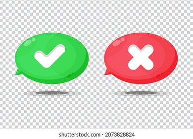Checkmark and cross mark symbol icon on blank background