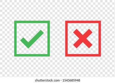 Checkmark cross on transparent background. Isolated vector sign symbol. Checkmark icon set. Checkmark right symbol tick sign. Flat vector icon. Test question. EPS 10