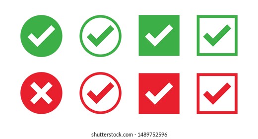 Checkmark cross on white background. Isolated vector sign symbol. Checkmark icon set. Checkmark right symbol tick sign. Flat vector icon. Test question. EPS 10