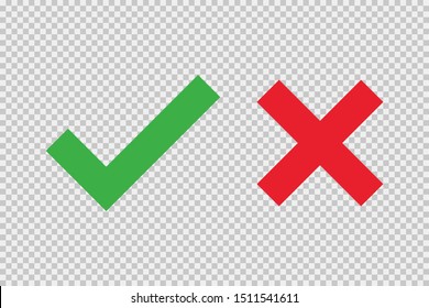 Checkmark cross on white background. Isolated vector sign symbol. Checkmark icon set. Checkmark right symbol tick sign. Flat vector icon. Test question. EPS 10