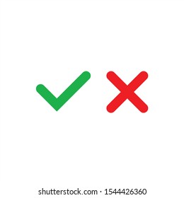 Checkmark cross on white background. Isolated vector sign symbol. Checkmark right symbol tick sign. Flat vector icon. Test question. EPS 10
