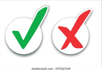 Checkmark cross on white background. Isolated vector sign symbol. Checkmark right symbol tick sign. Flat vector icon.