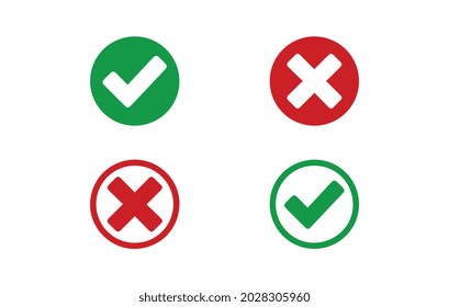 Checkmark cross on white background. Isolated vector sign symbol. Checkmark icon set. Checkmark right symbol tick sign. Flat vector icon. Test question. EPS 10