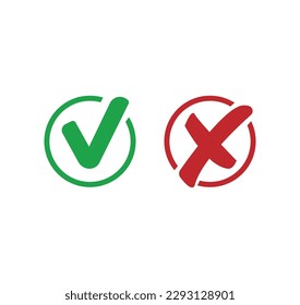 Checkmark cross on white background. Isolated vector sign symbol. Checkmark right symbol tick sign. Flat vector icon.