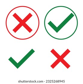 Checkmark cross on white background. Isolated vector sign symbol. Checkmark icon set. Checkmark right symbol tick sign. Flat vector icon. Test question. EPS 10
