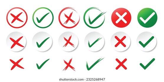 Markierungskreuz auf weißem Hintergrund. Einmaliges Vektorsymbol. Markierungssymbol eingestellt. Markierungszeichen rechts ankreuzen Symbol ankreuzen. Flaches Vektorsymbol. Testfrage. EPS10
