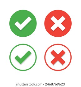 Checkmark cross on white background. Right And Wrong Buttons. Checkmark icon set. Isolated vector sign symbol.