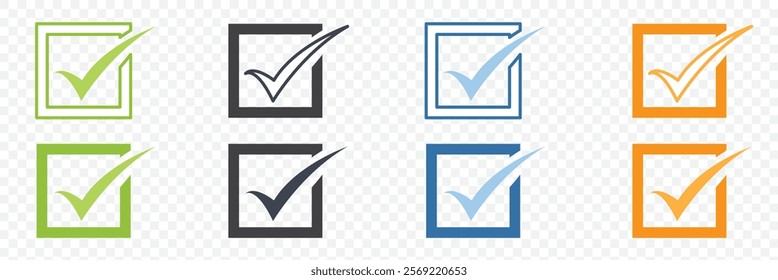 Checkmark cross on white background. Isolated vector sign symbol. Checkmark icon set. Checkmark right symbol tick sign. Flat vector icon. Test question. EPS 10. 
