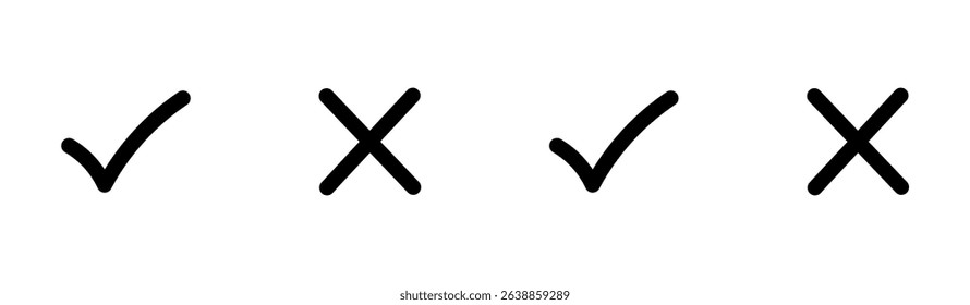 Checkmark cross on white background. Isolated vector sign symbol. Checkmark icon set. Checkmark right symbol tick sign. Flat vector icon. Test question