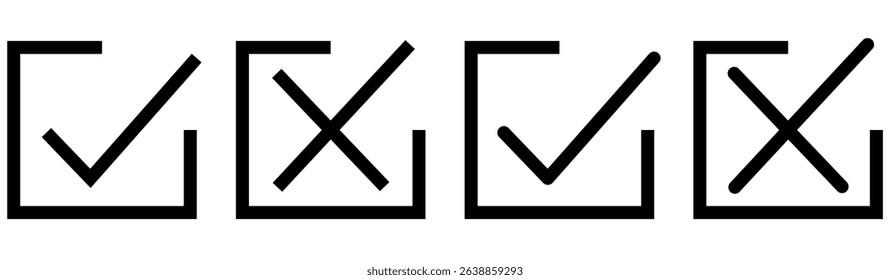 Checkmark cross on white background. Isolated vector sign symbol. Checkmark icon set. Checkmark right symbol tick sign. Flat vector icon. Test question