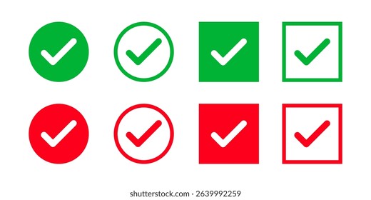 Checkmark cross on white background. Isolated vector sign symbol. Checkmark icon set. Checkmark right symbol tick sign. Flat vector icon. Test question. Checkmark illustration. EPS 10