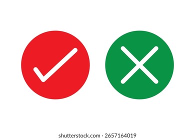 Checkmark cross on white background. Isolated vector sign symbol. Checkmark icon set. Checkmark right symbol tick sign. Flat vector icon. Test question. EPS 10