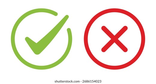 Cruz de la marca de verificación en el fondo blanco. Símbolo de signo de Vector aislado. Conjunto de iconos de marca de verificación. Marca de verificación símbolo derecho tick signo. Icono de Vector plano. Pregunta de prueba