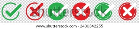 Checkmark cross on white background. Isolated vector sign symbol. Checkmark icon set. Checkmark right symbol tick sign. Flat vector icon. Test question. EPS 10