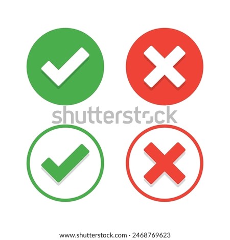 Checkmark cross on white background. Right And Wrong Buttons. Checkmark icon set. Isolated vector sign symbol.