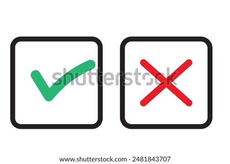 Checkmark cross on white background. Isolated vector sign symbol. Checkmark icon set. Checkmark right symbol tick sign. Flat vector icon. Test question. EPS 10