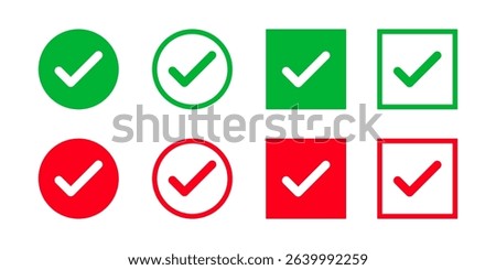 Checkmark cross on white background. Isolated vector sign symbol. Checkmark icon set. Checkmark right symbol tick sign. Flat vector icon. Test question. Checkmark illustration. EPS 10