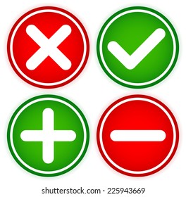 Checkmark and cross and Plus and minus in circles