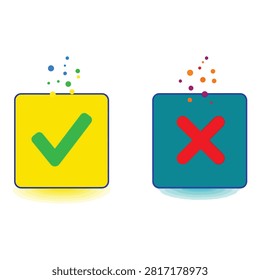 Checkmark and cross set displays approval, denial, correctness on white background